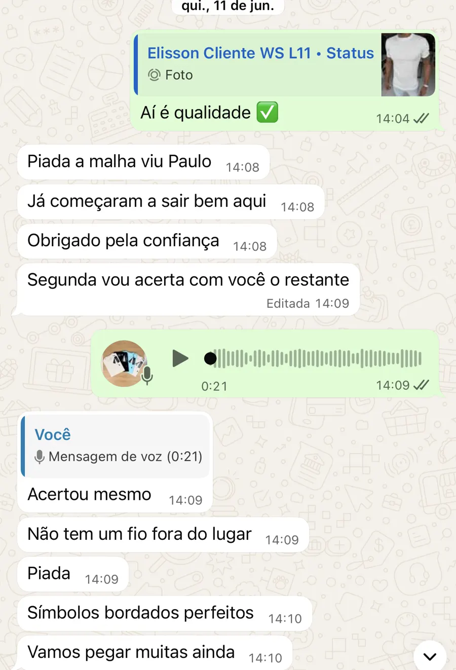 Depoimento de cliente sobre qualidade das peças WS Atacado